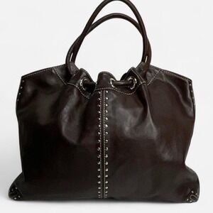Michael Kors Brown leather tote shoulder bag with studded details